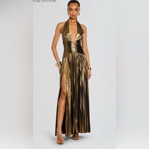 Retrofete Gold Halter Maxi Dress